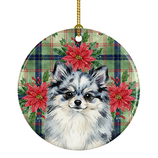 Buy this Blue Merle Pomeranian Christmas PoinsettIas Ceramic Ornament