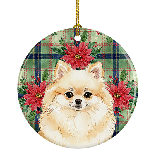 Buy this Cream Pomeranian Christmas PoinsettIas Ceramic Ornament