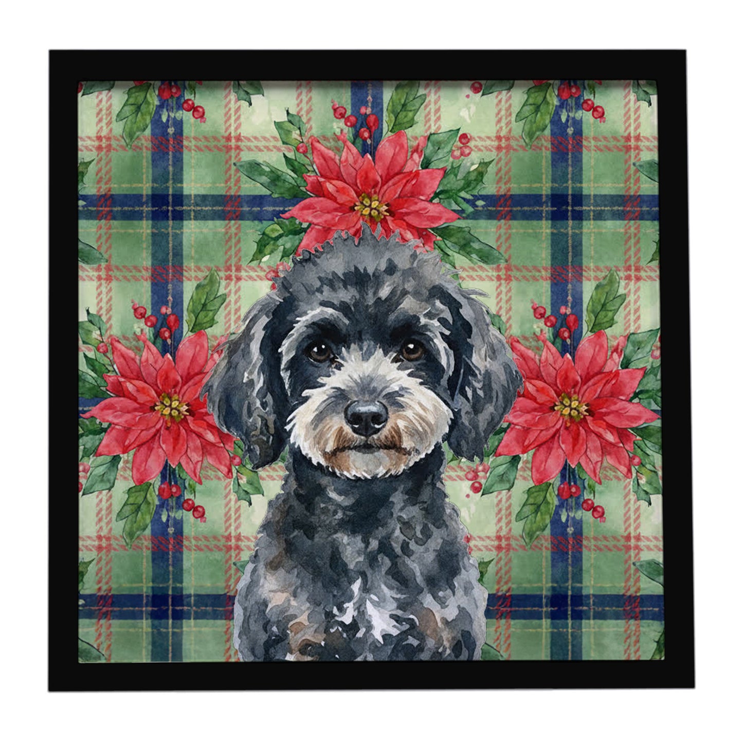 Buy this Miniature Black Poodle Christmas PoinsettIas Framed Metal Print