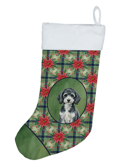 Buy this Miniature Parti Poodle Christmas PoinsettIas Holiday Stocking