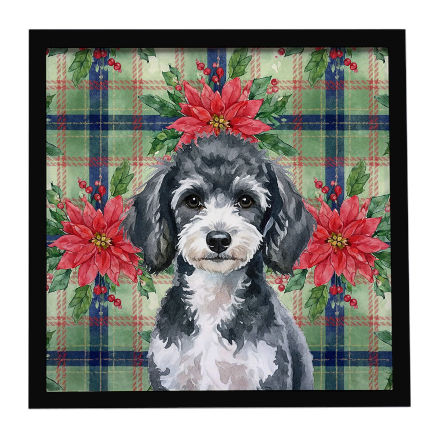 Buy this Miniature Parti Poodle Christmas PoinsettIas Framed Metal Print
