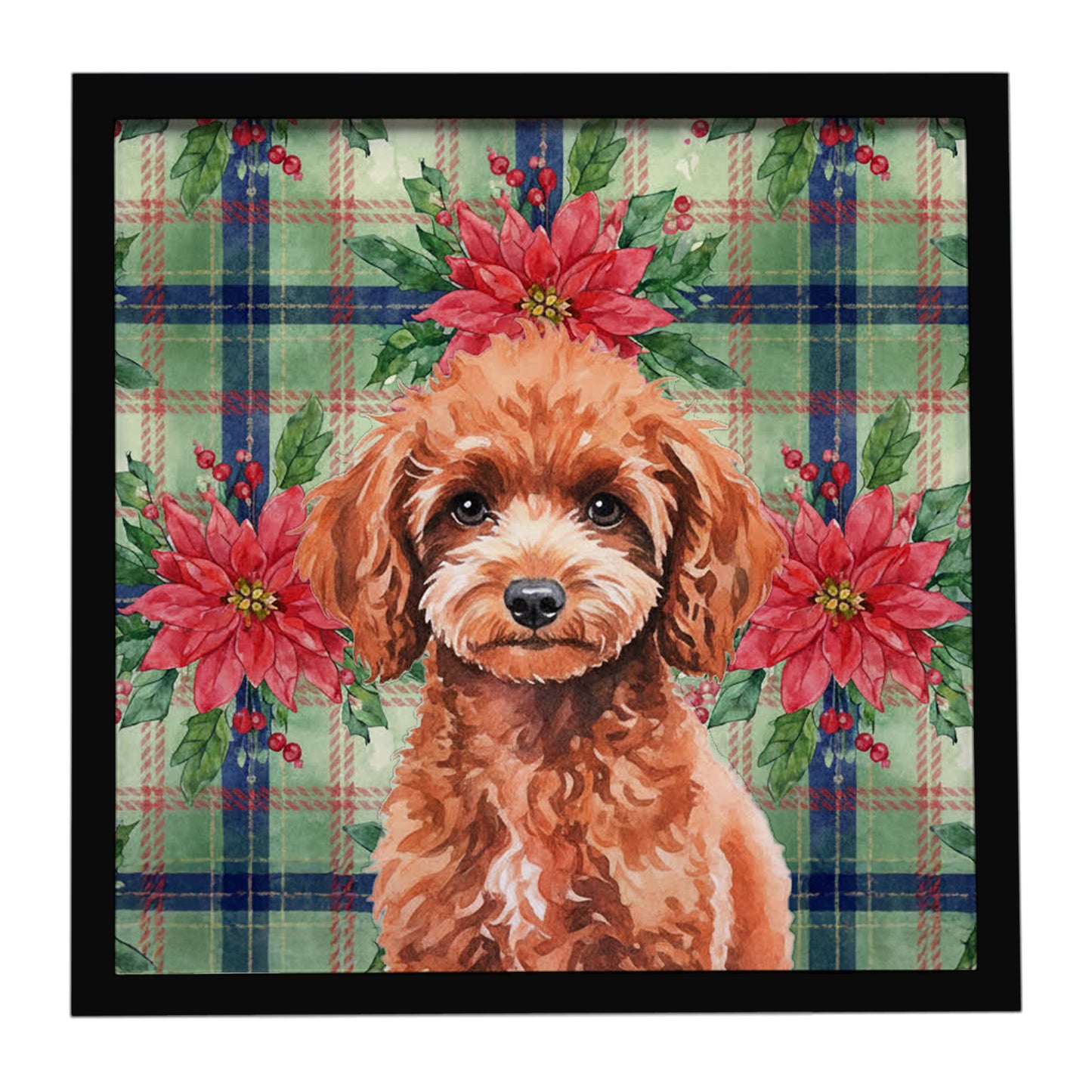 Buy this Miniature Red Poodle Christmas PoinsettIas Framed Metal Print
