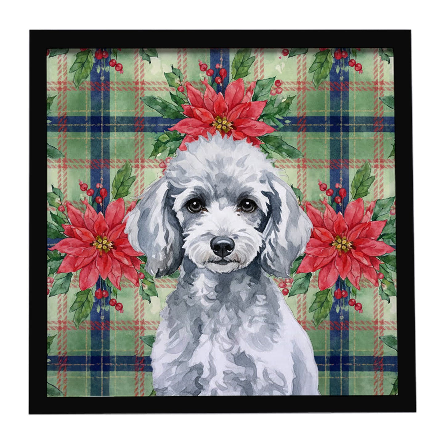 Buy this Miniature Silver Poodle Christmas PoinsettIas Framed Metal Print
