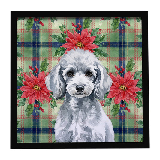 Buy this Miniature Silver Poodle Christmas PoinsettIas Framed Metal Print