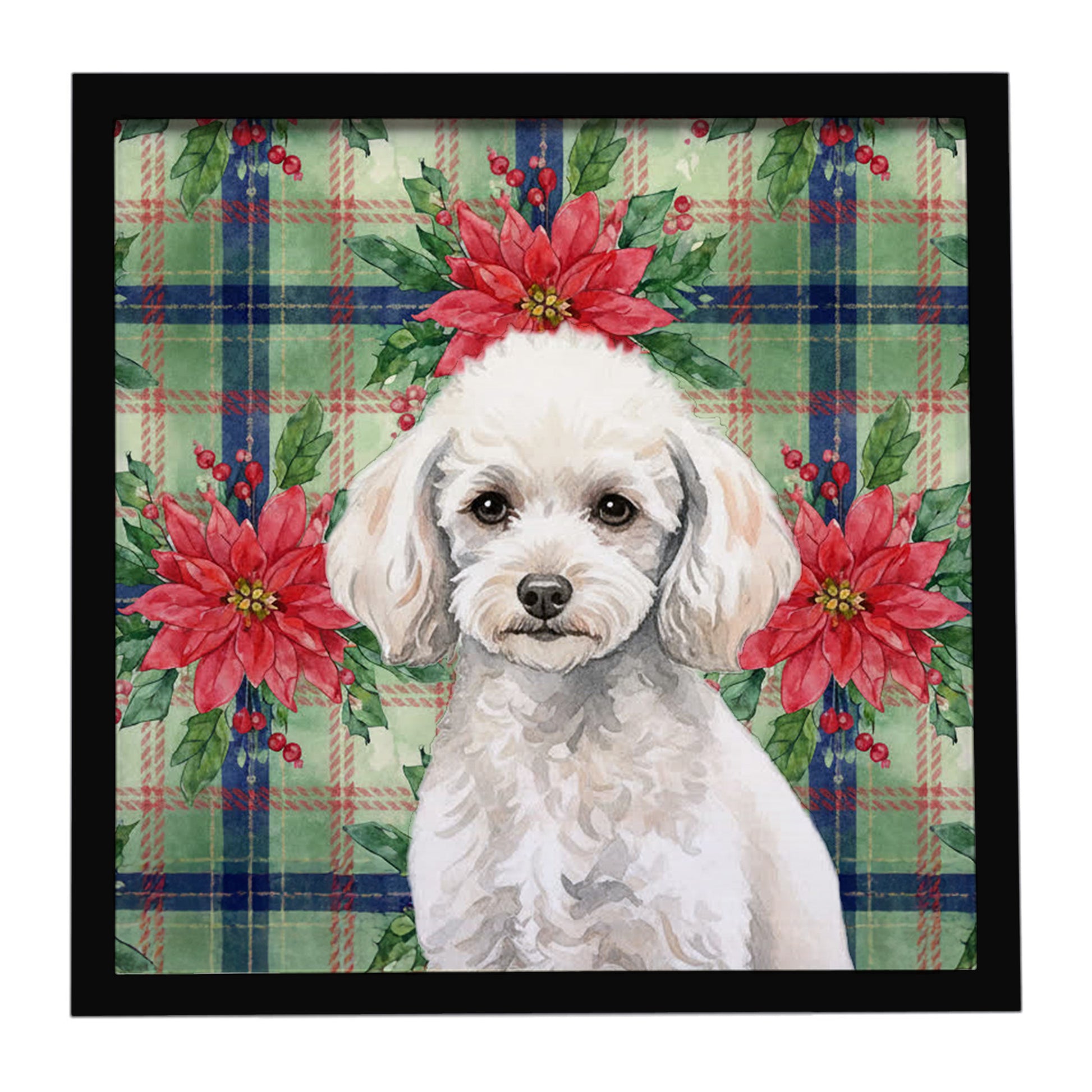 Buy this Miniature White Poodle Christmas PoinsettIas Framed Metal Print