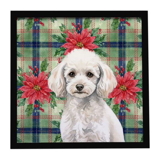 Buy this Miniature White Poodle Christmas PoinsettIas Framed Metal Print
