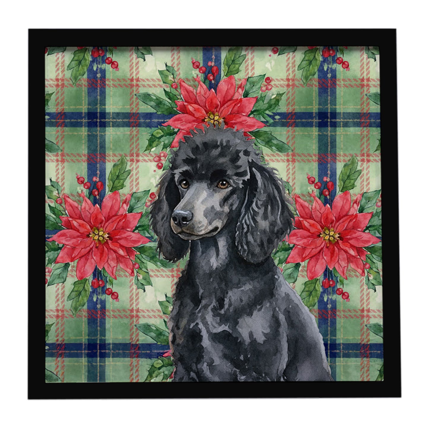 Buy this Standard Black Poodle Christmas PoinsettIas Framed Metal Print