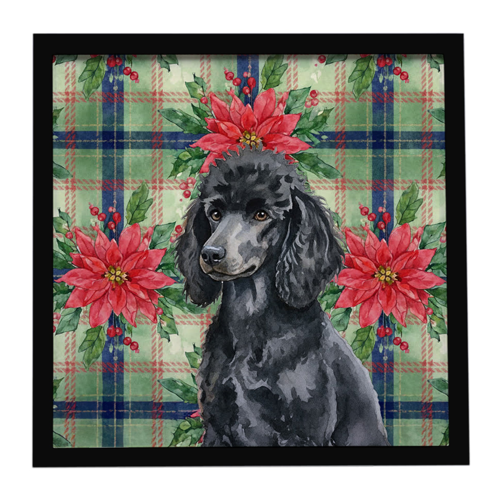 Buy this Standard Black Poodle Christmas PoinsettIas Framed Metal Print
