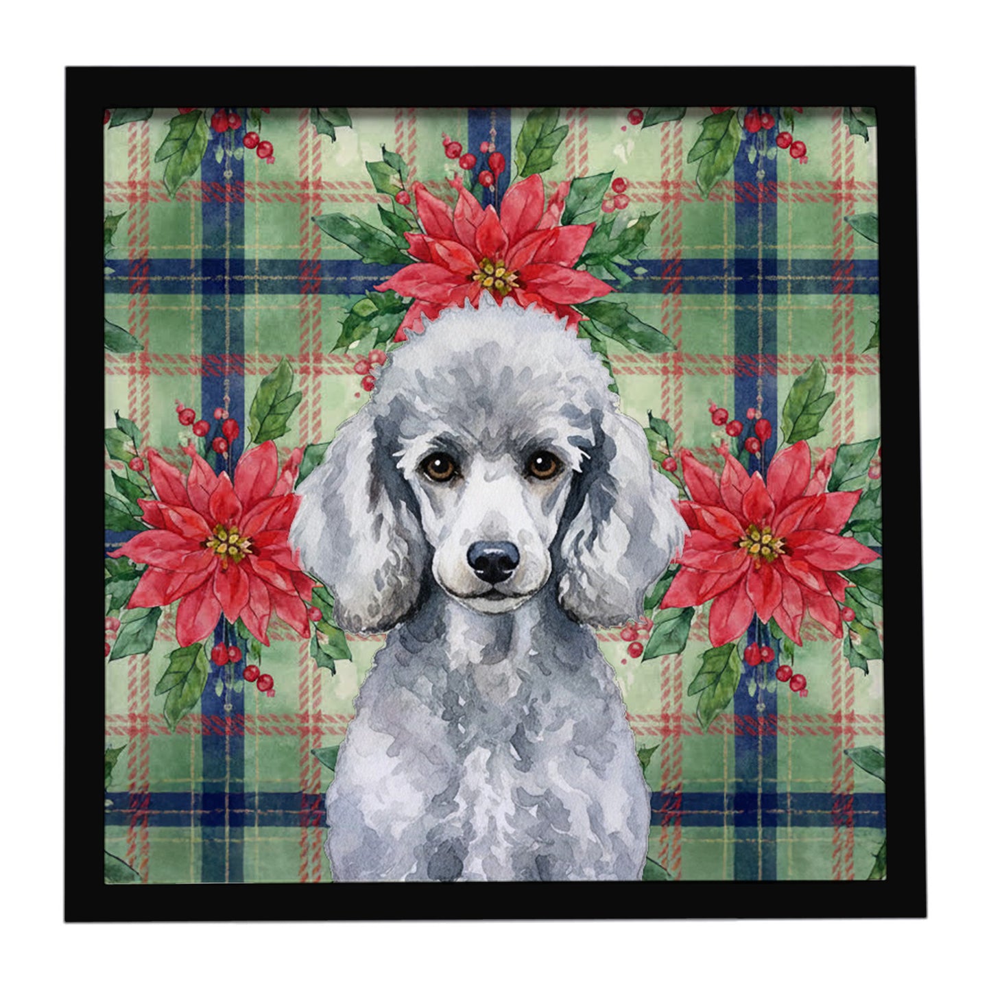 Buy this Standard Silver Poodle Christmas PoinsettIas Framed Metal Print
