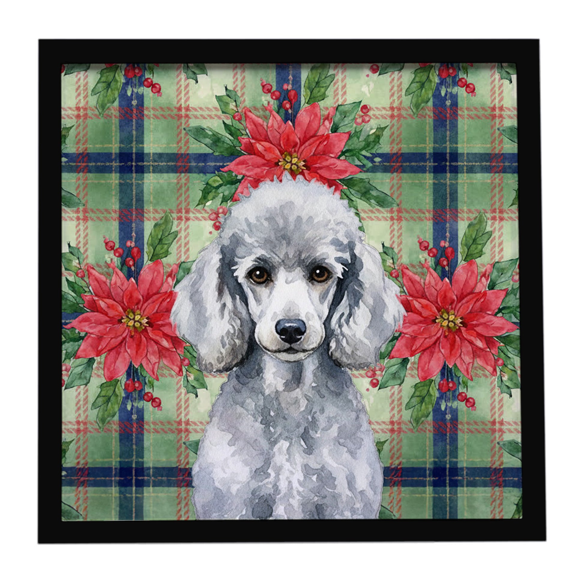 Buy this Standard Silver Poodle Christmas PoinsettIas Framed Metal Print