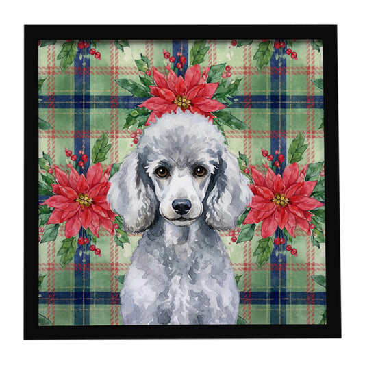 Buy this Standard Silver Poodle Christmas PoinsettIas Framed Metal Print