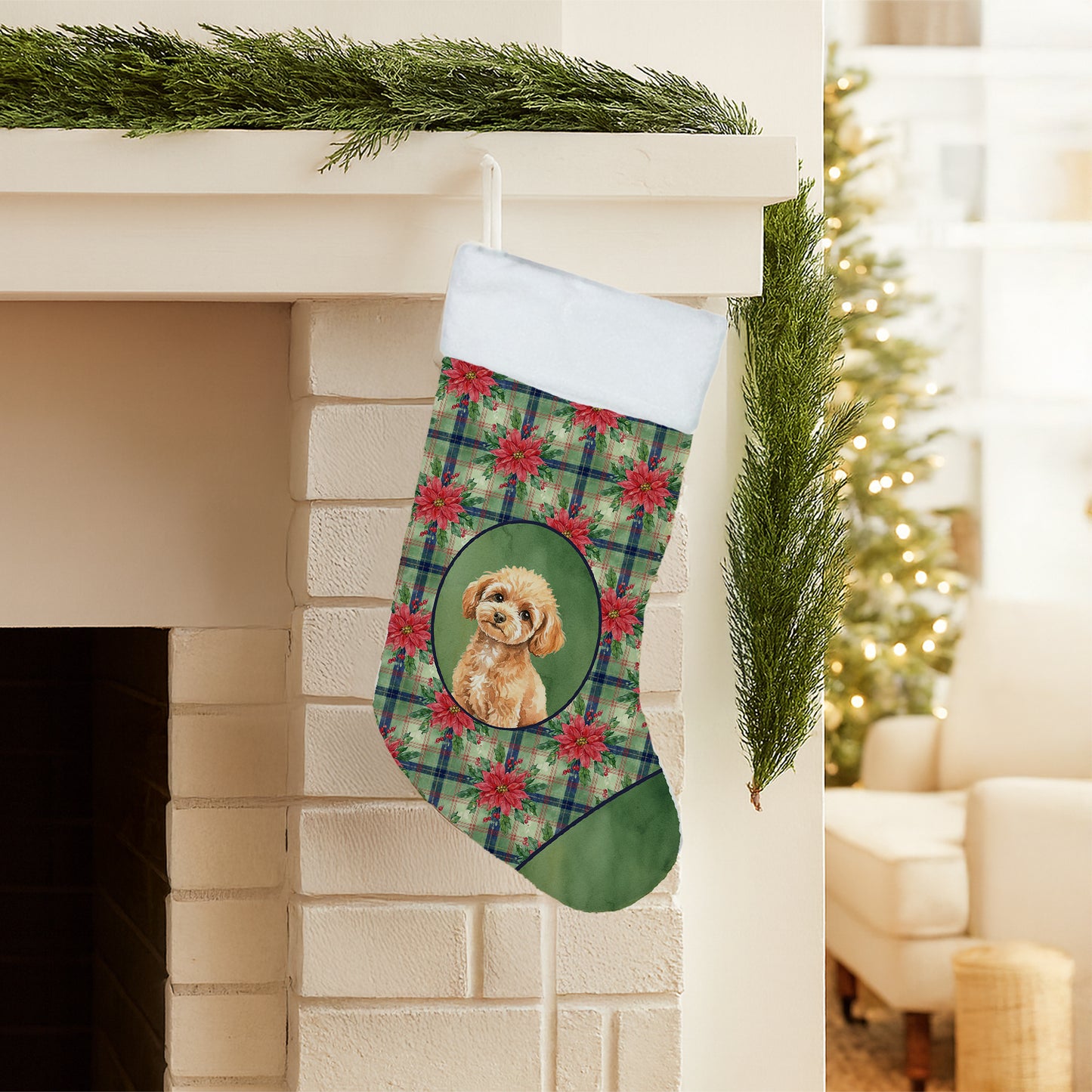 Toy Apricot Poodle Christmas PoinsettIas Holiday Stocking