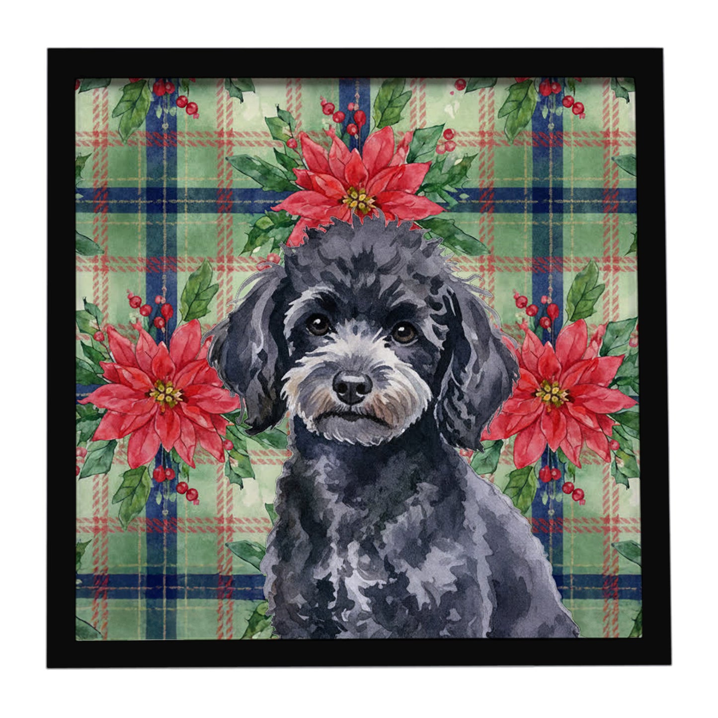 Buy this Toy Black Poodle Christmas PoinsettIas Framed Metal Print