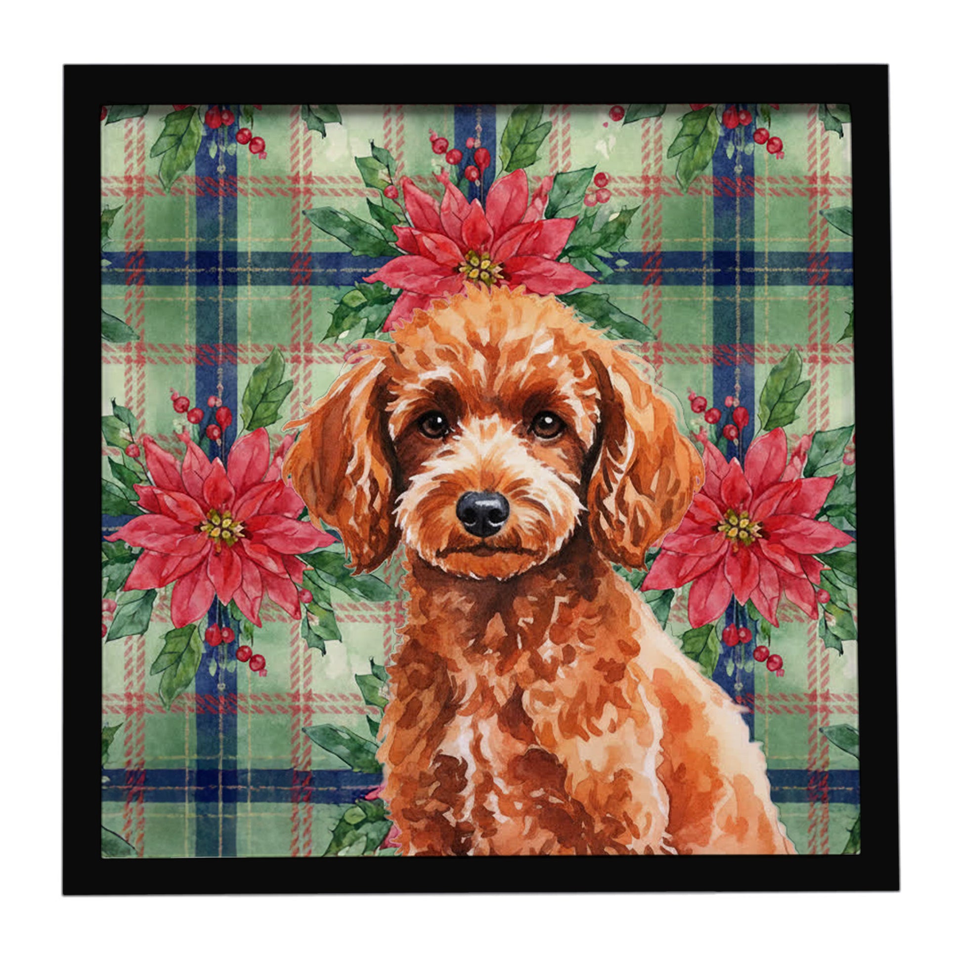 Buy this Toy Red Poodle Christmas PoinsettIas Framed Metal Print