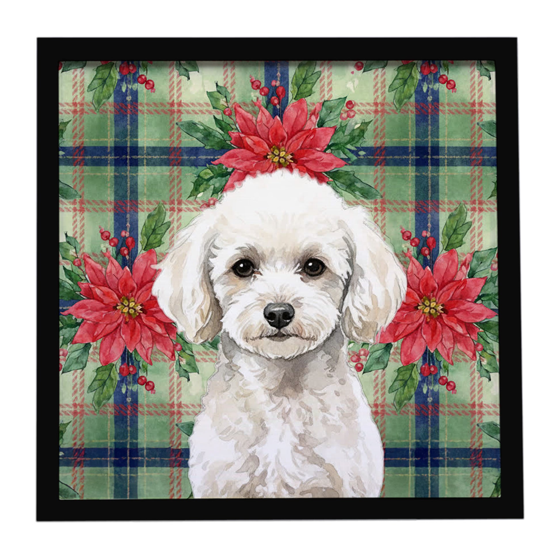 Buy this Toy White Poodle Christmas PoinsettIas Framed Metal Print