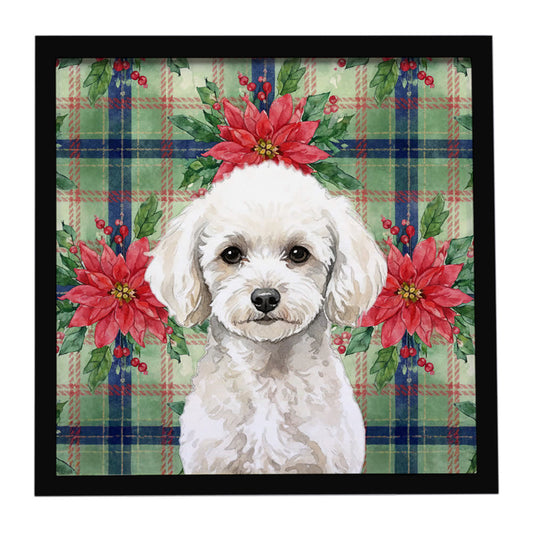 Buy this Toy White Poodle Christmas PoinsettIas Framed Metal Print