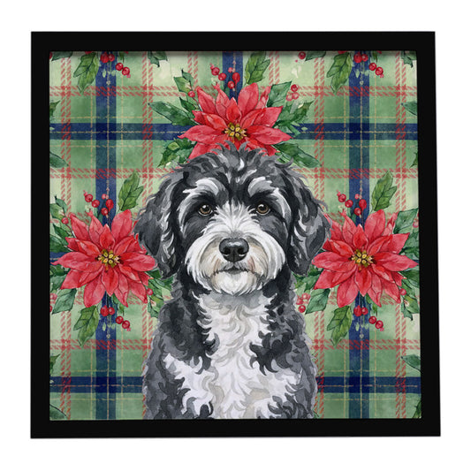 Buy this Portuguese Water Dog Christmas PoinsettIas Framed Metal Print