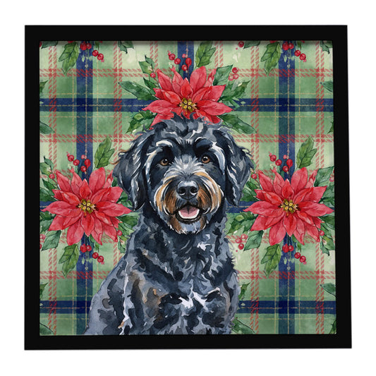 Buy this Black Portuguese Water Dog Christmas PoinsettIas Framed Metal Print