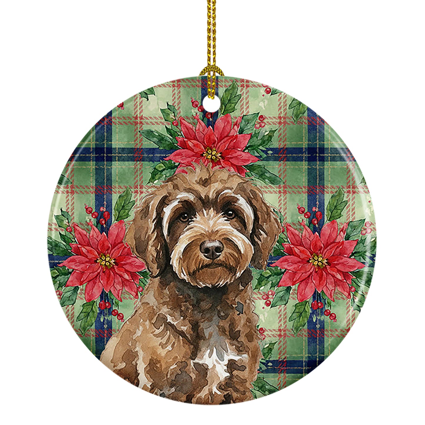 Buy this Brown Portuguese Water Dog Christmas PoinsettIas Ceramic Ornament