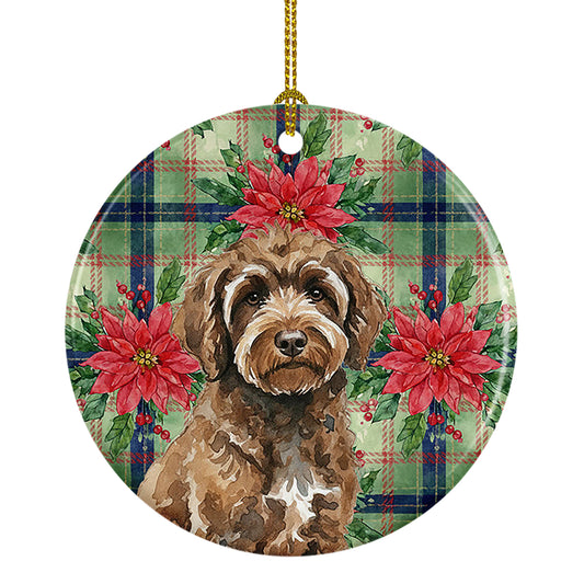Buy this Brown Portuguese Water Dog Christmas PoinsettIas Ceramic Ornament