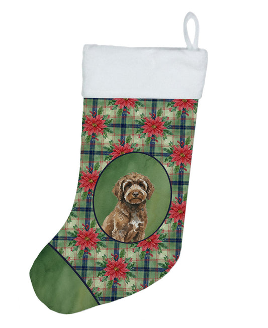 Buy this Brown Portuguese Water Dog Christmas PoinsettIas Holiday Stocking