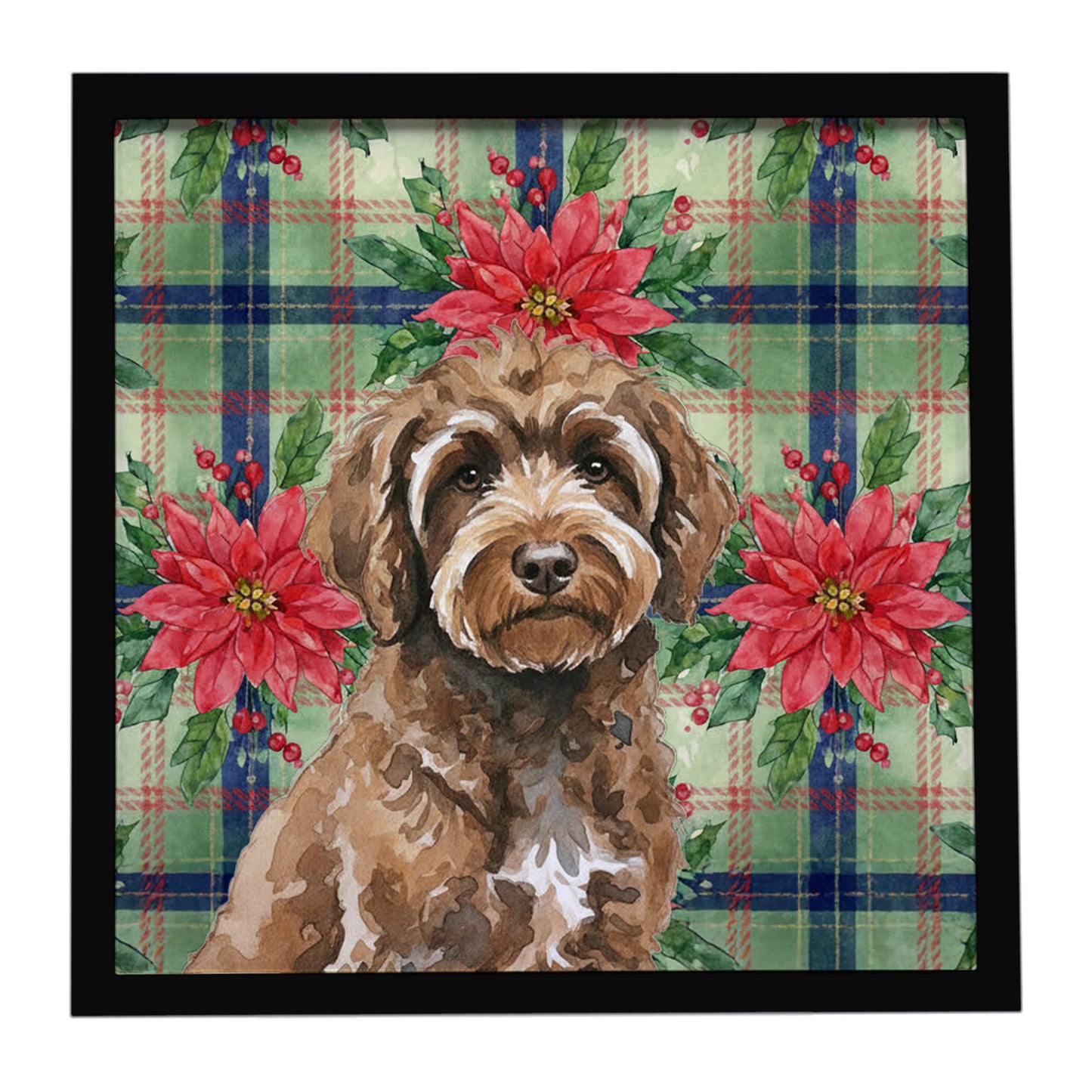 Buy this Brown Portuguese Water Dog Christmas PoinsettIas Framed Metal Print