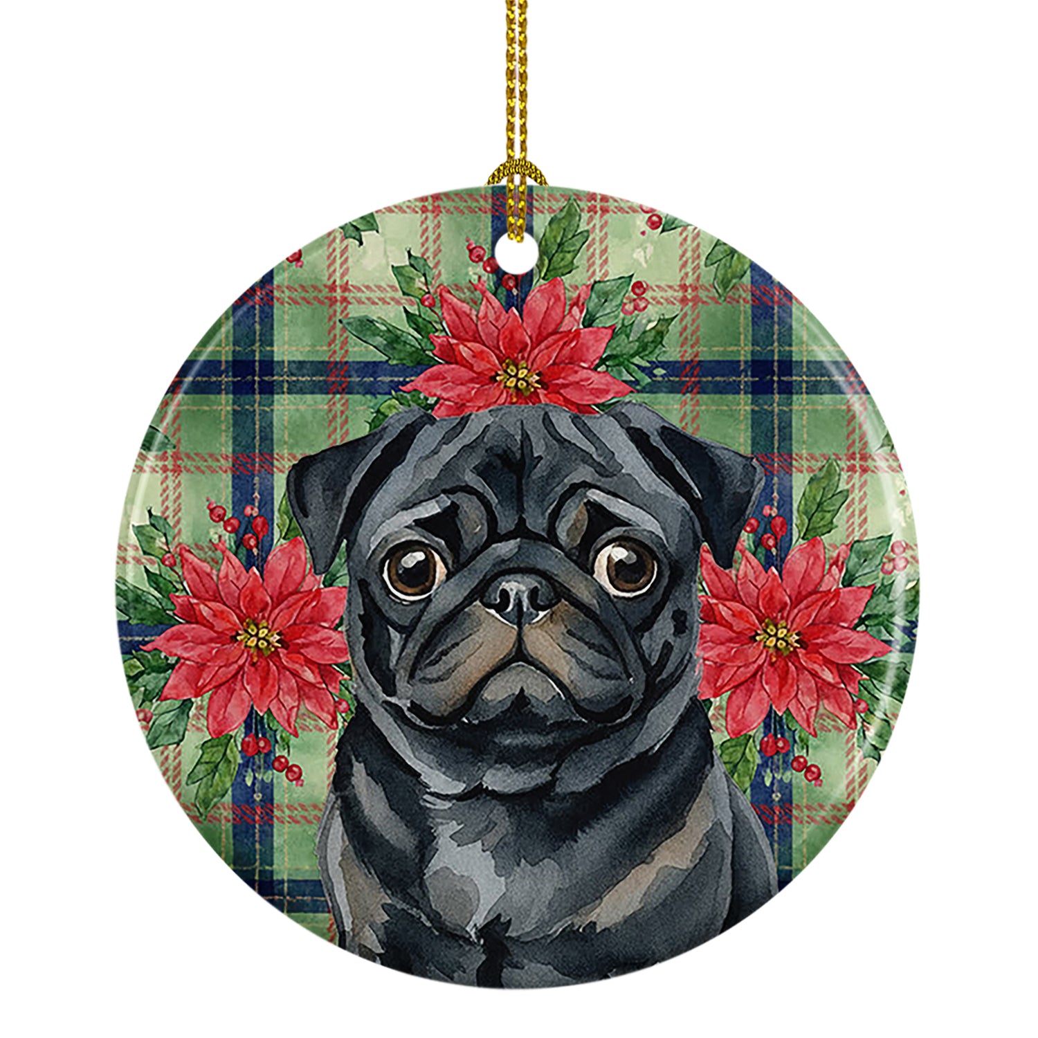 Buy this Black Pug Christmas PoinsettIas Ceramic Ornament