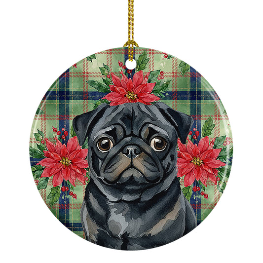 Buy this Black Pug Christmas PoinsettIas Ceramic Ornament