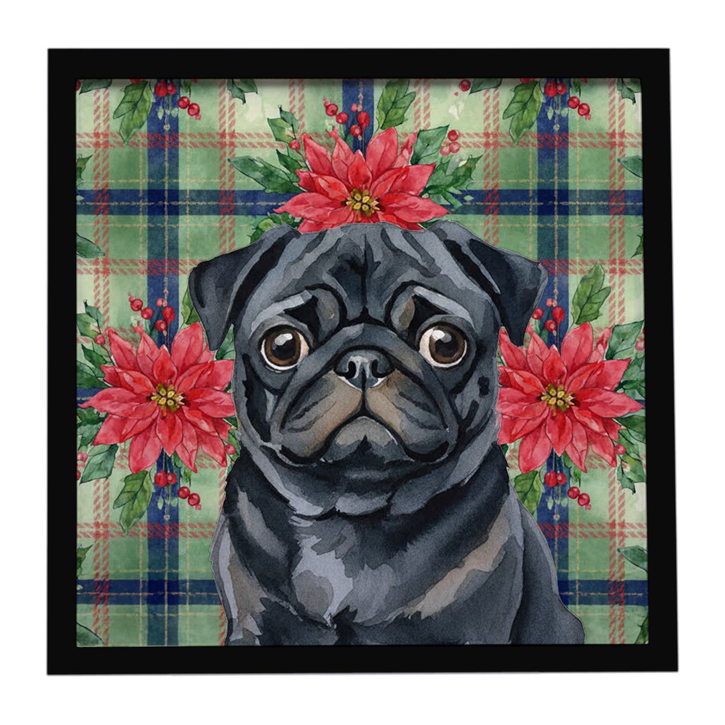 Buy this Black Pug Christmas PoinsettIas Framed Metal Print