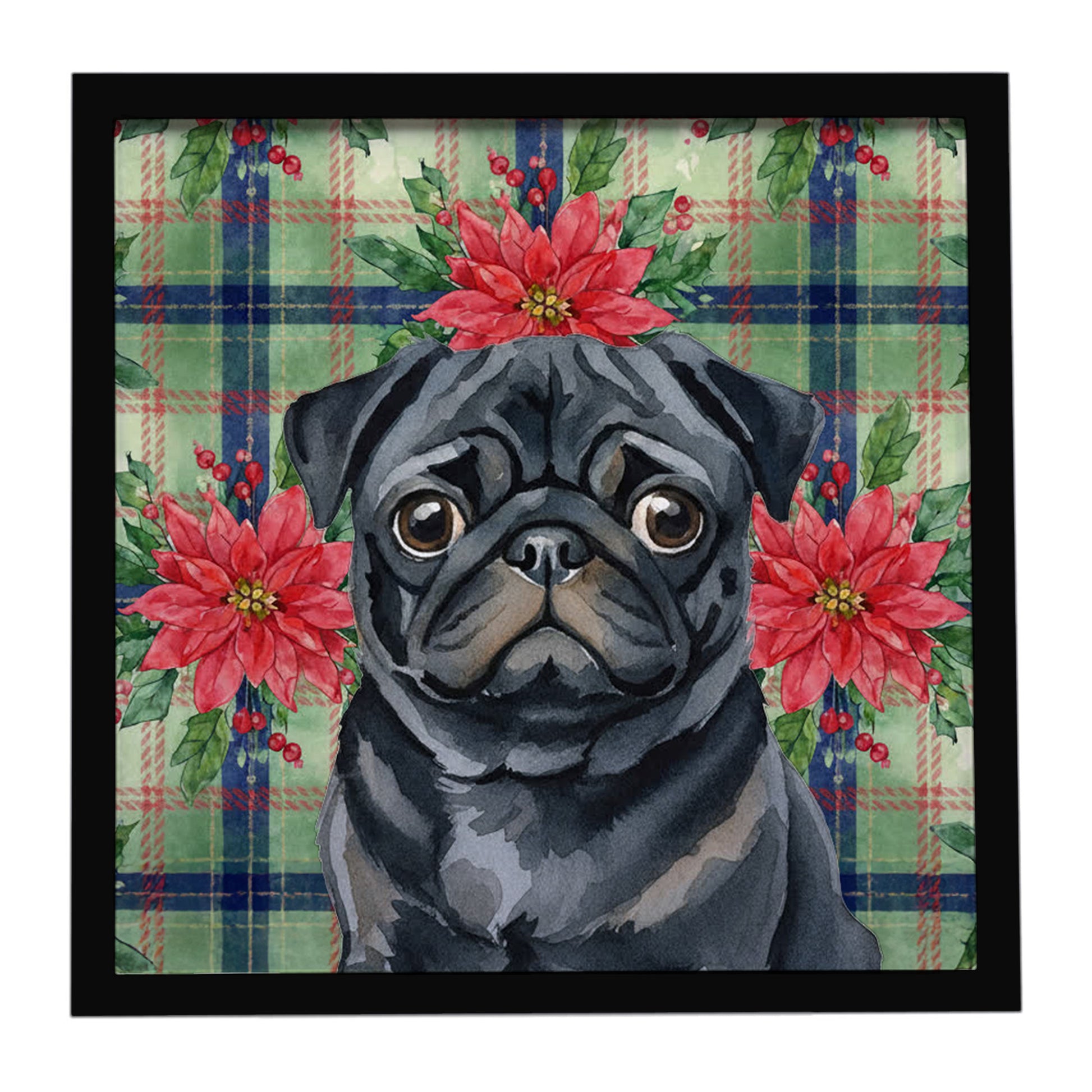 Buy this Black Pug Christmas PoinsettIas Framed Metal Print