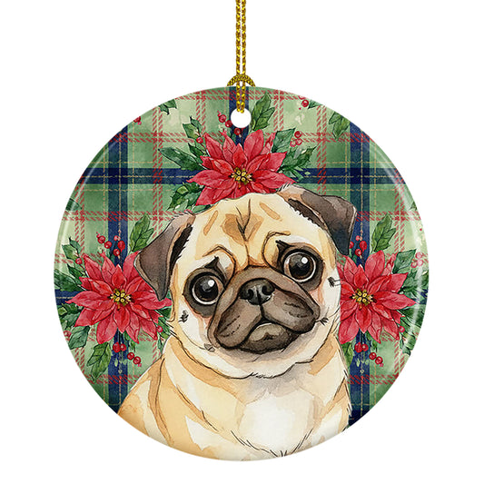 Buy this Fawn Pug Christmas PoinsettIas Ceramic Ornament