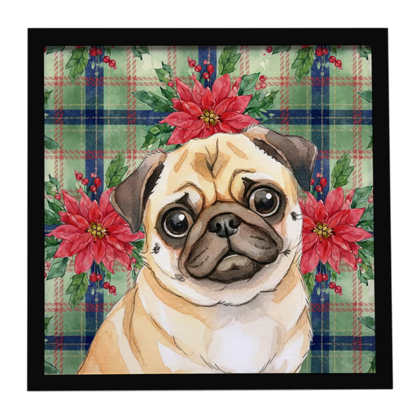 Buy this Fawn Pug Christmas PoinsettIas Framed Metal Print