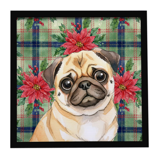 Buy this Fawn Pug Christmas PoinsettIas Framed Metal Print