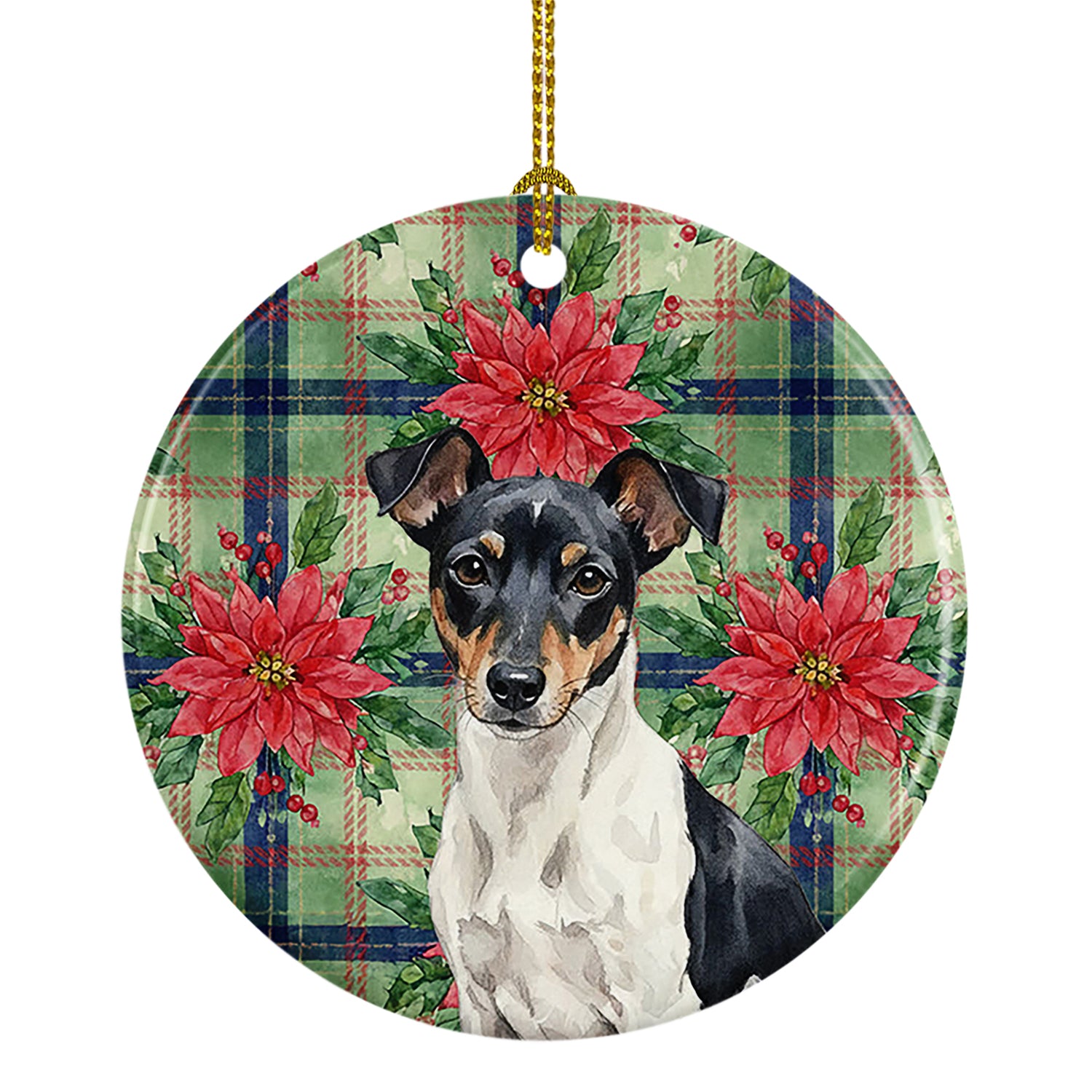 Buy this Black and White Rat Terrier Christmas PoinsettIas Ceramic Ornament