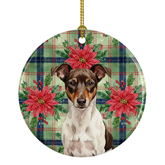 Buy this Chocolate and White Rat Terrier Christmas PoinsettIas Ceramic Ornament