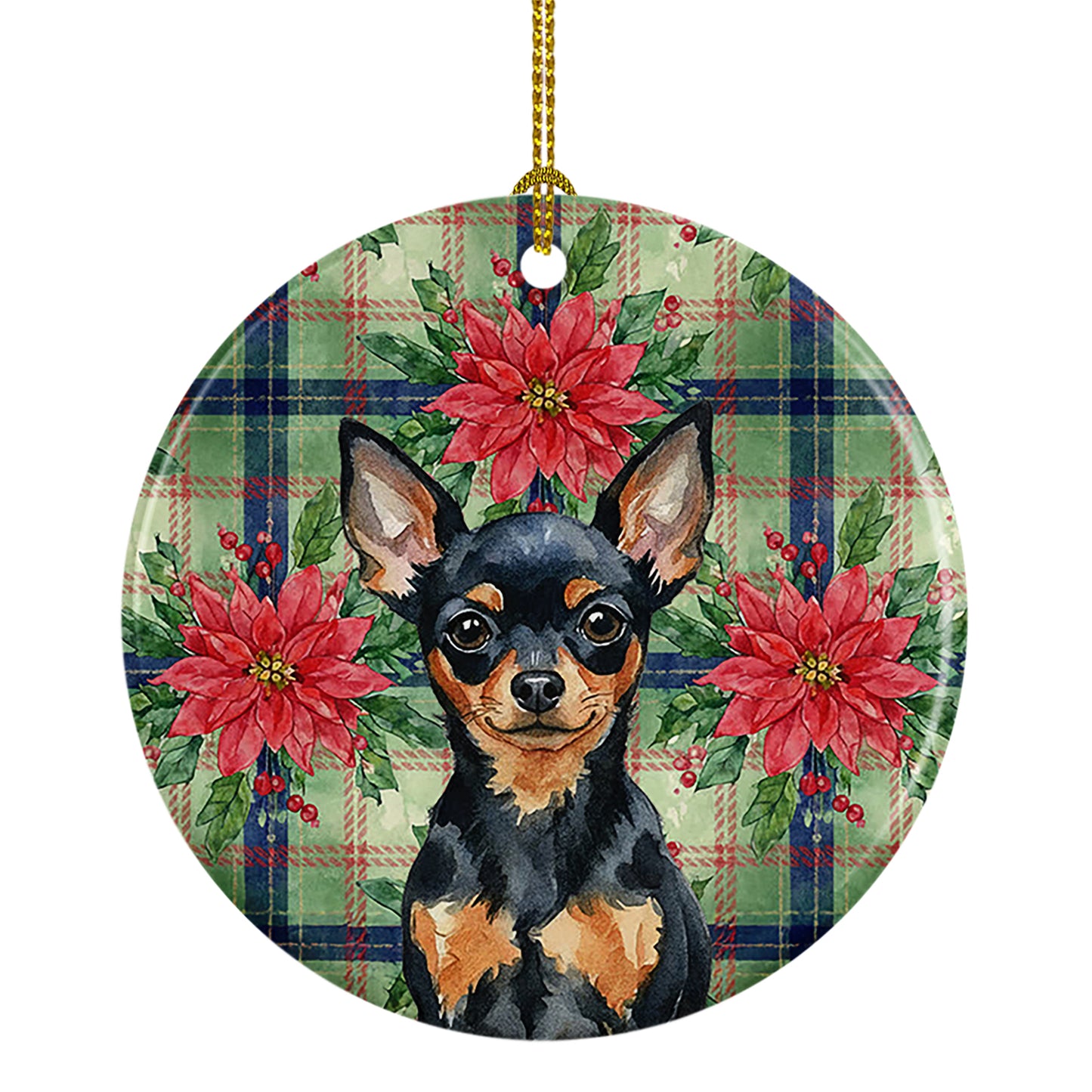 Buy this Black and Tan Russian Toy Christmas PoinsettIas Ceramic Ornament