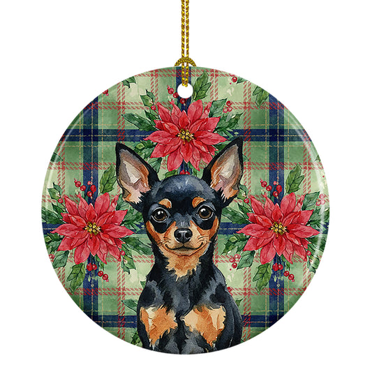 Buy this Black and Tan Russian Toy Christmas PoinsettIas Ceramic Ornament