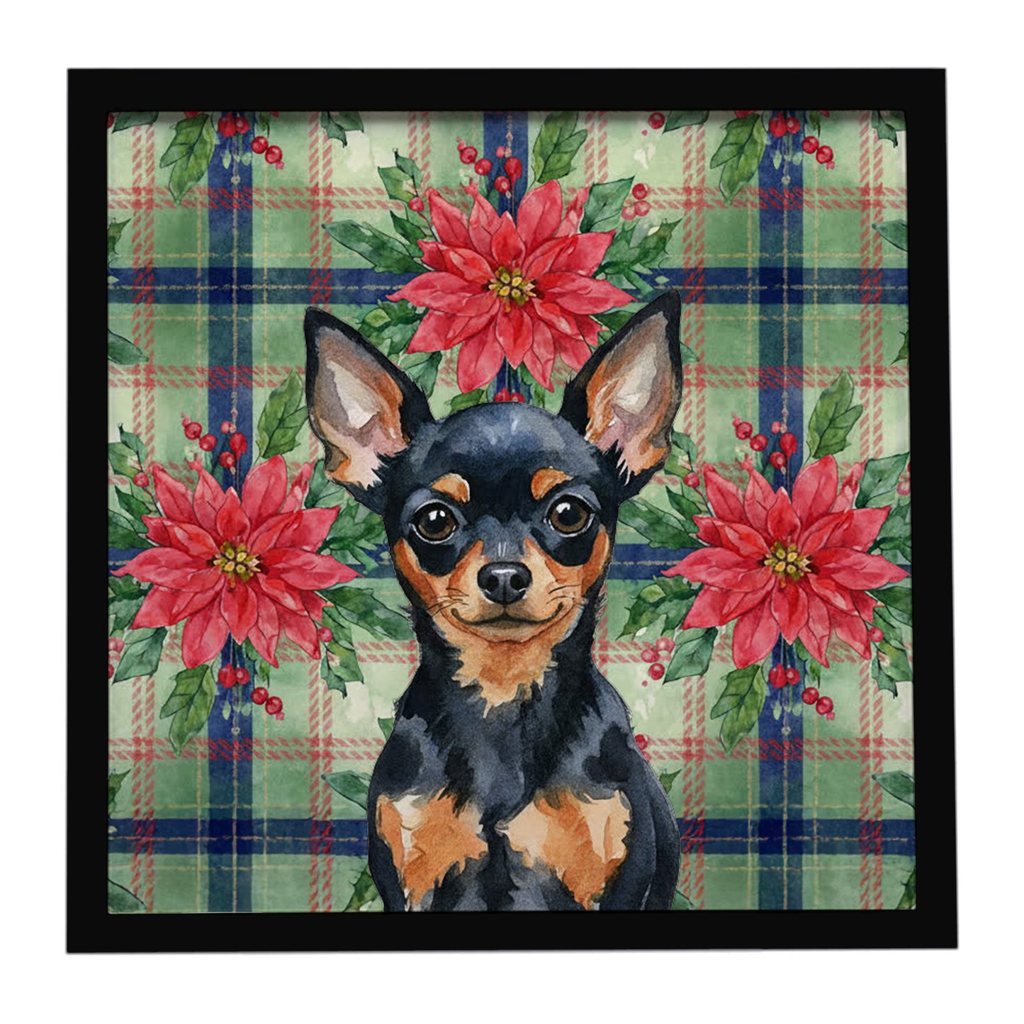 Buy this Black and Tan Russian Toy Christmas PoinsettIas Framed Metal Print