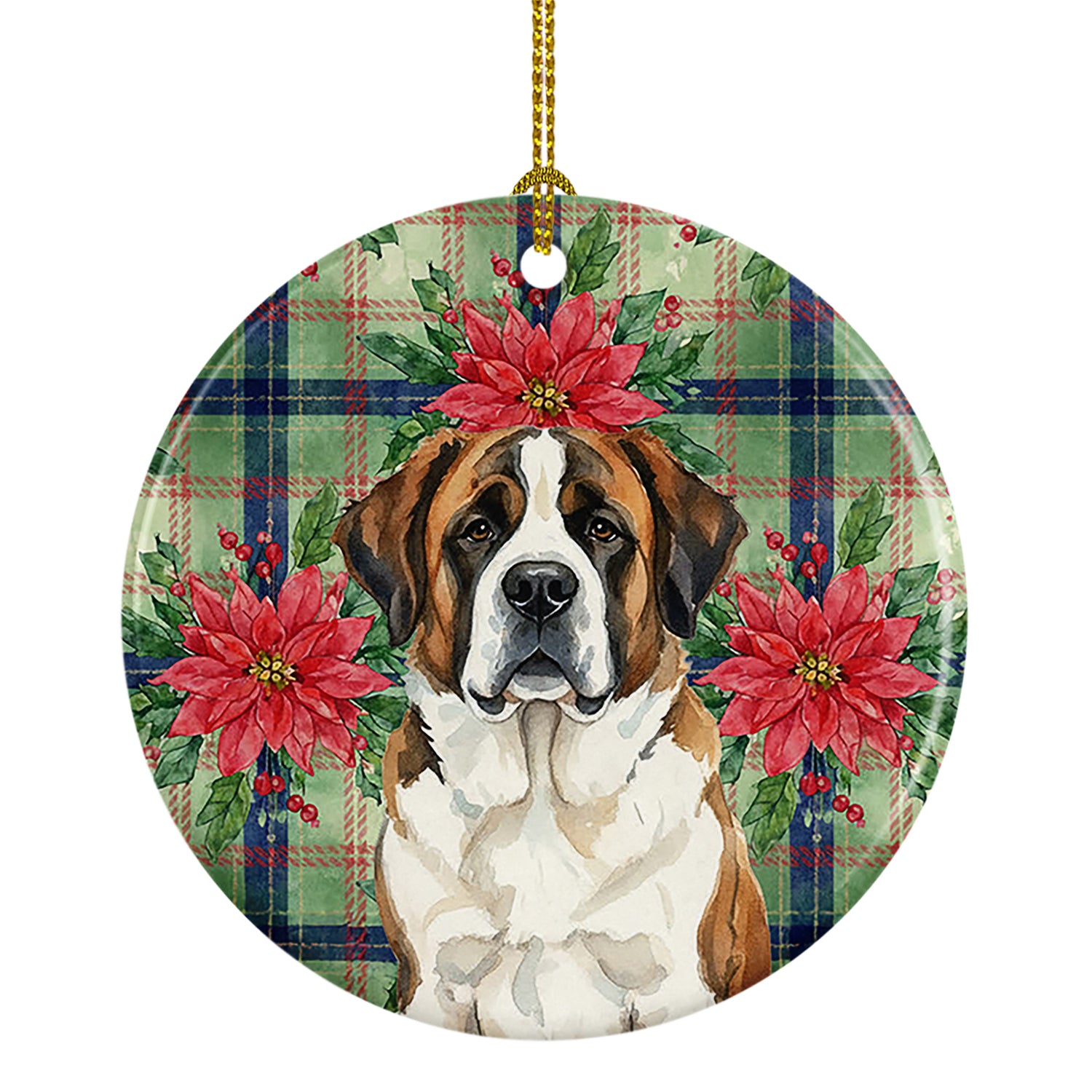 Buy this Brindle and White Saint Bernard Christmas PoinsettIas Ceramic Ornament