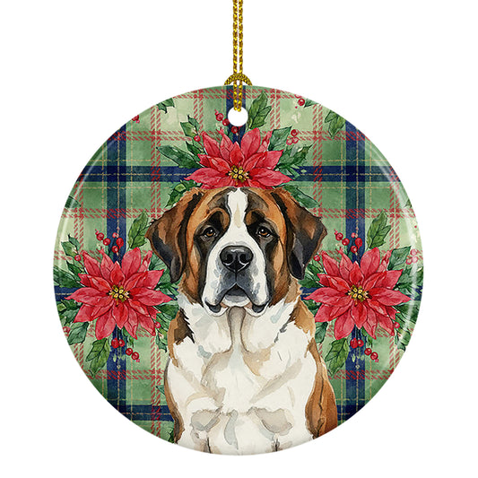 Buy this Brindle and White Saint Bernard Christmas PoinsettIas Ceramic Ornament