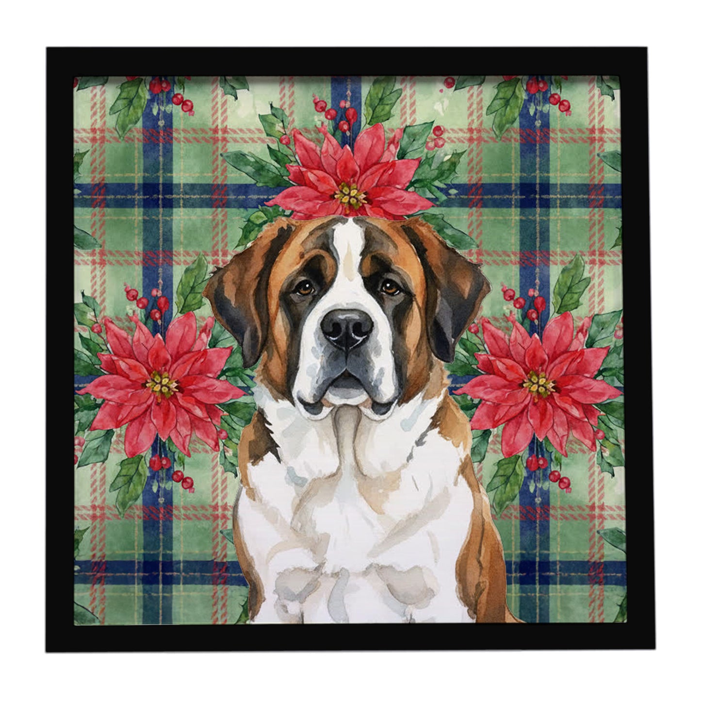 Buy this Brindle and White Saint Bernard Christmas PoinsettIas Framed Metal Print