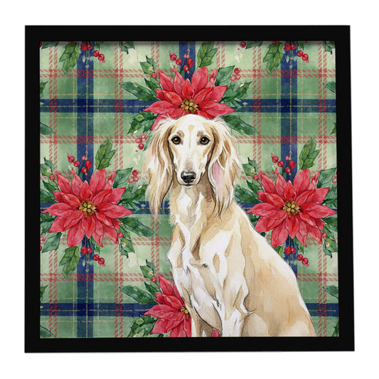 Buy this Cream Saluki Christmas PoinsettIas Framed Metal Print