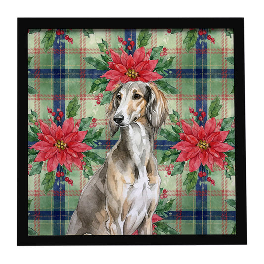 Buy this Grizzle Saluki Christmas PoinsettIas Framed Metal Print