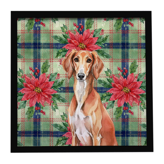 Buy this Red Saluki Christmas PoinsettIas Framed Metal Print