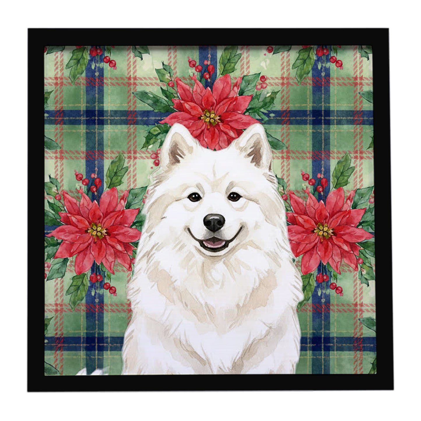 Buy this Cream Samoyed Christmas PoinsettIas Framed Metal Print