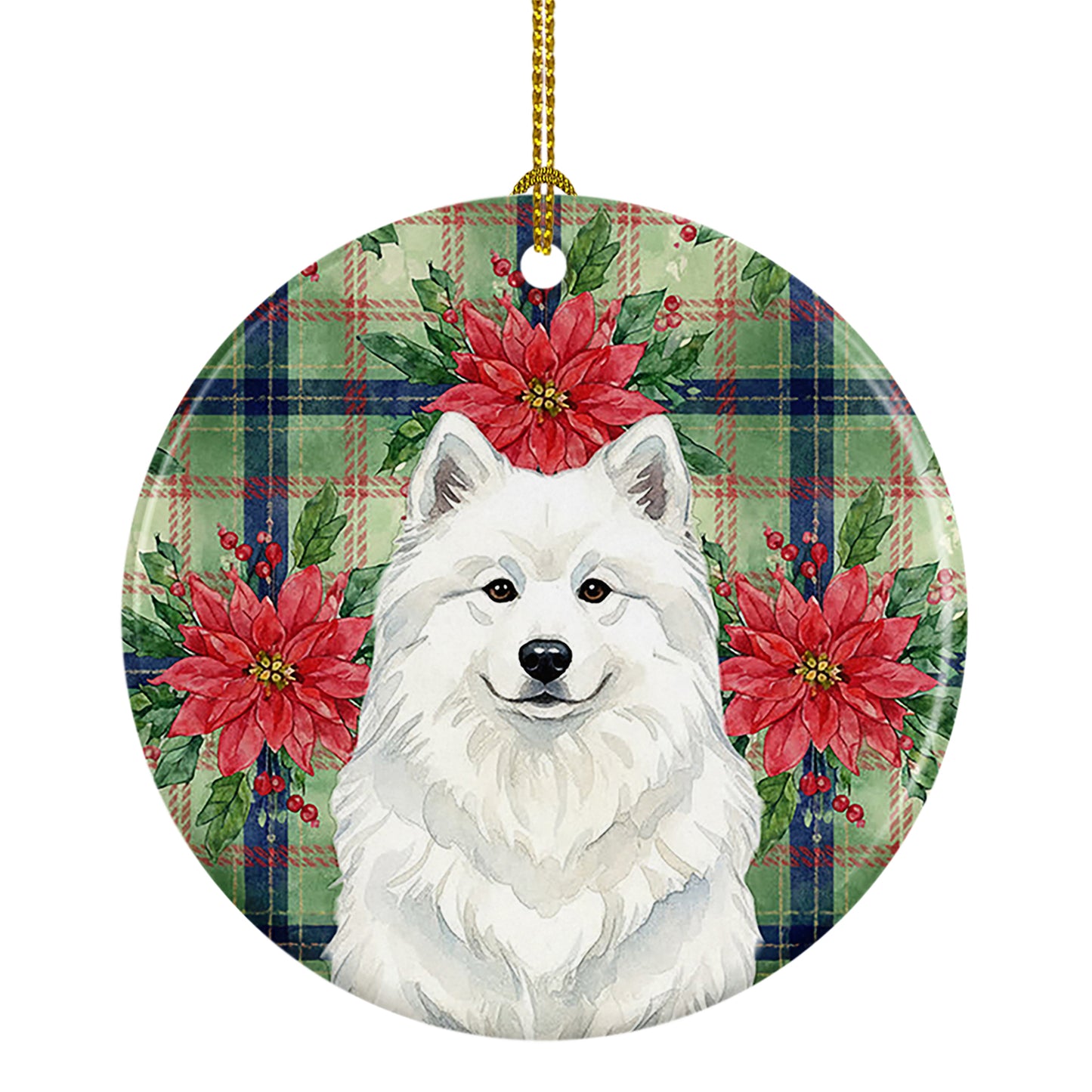 Buy this White Samoyed Christmas PoinsettIas Ceramic Ornament