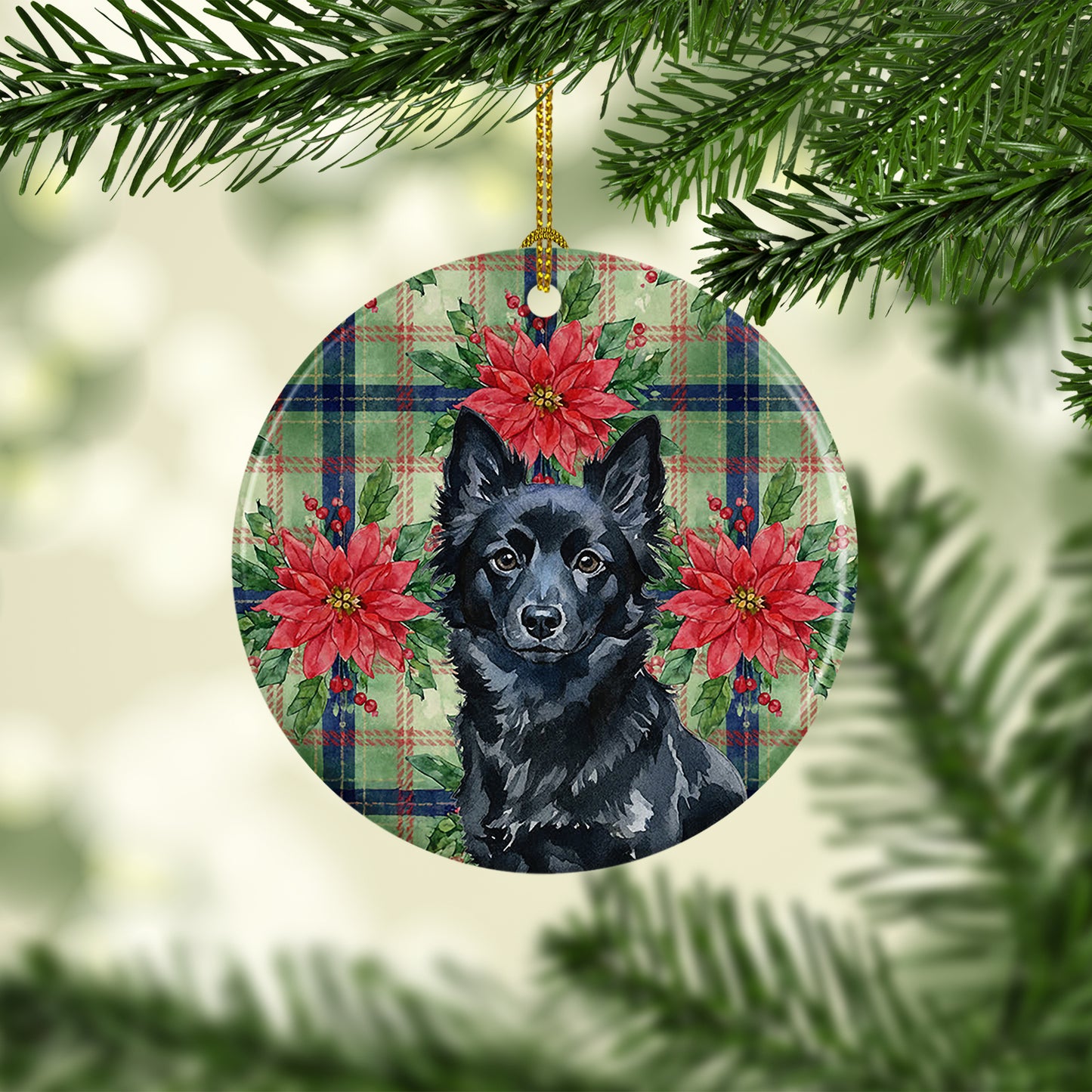 Schipperke Christmas PoinsettIas Ceramic Ornament