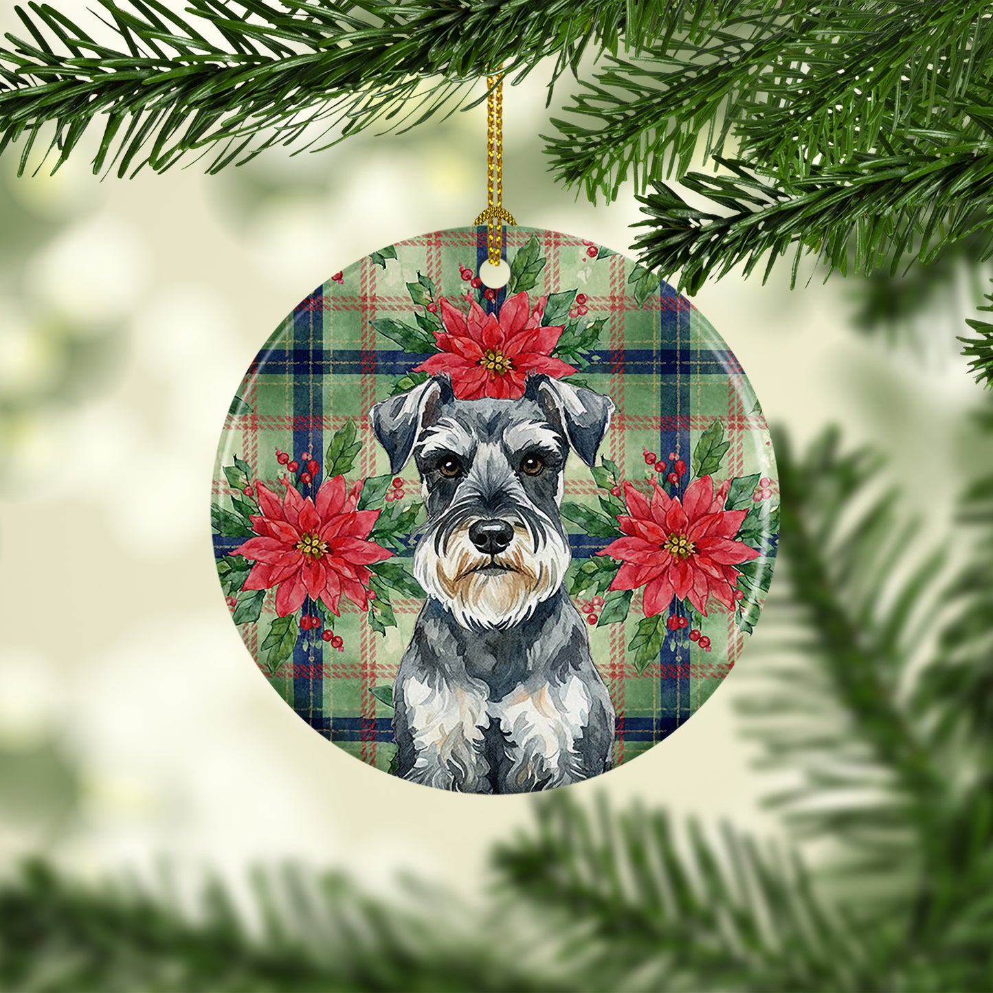 Schnauzer Christmas PoinsettIas Ceramic Ornament