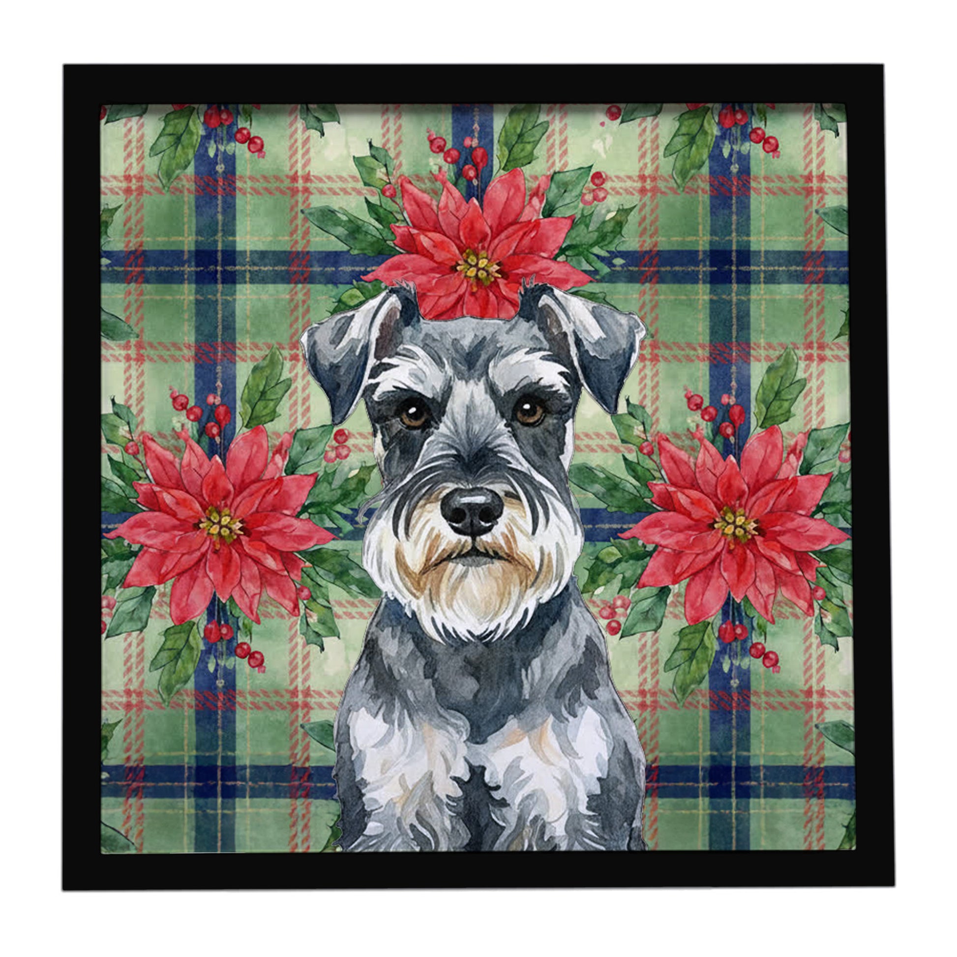 Buy this Schnauzer Christmas PoinsettIas Framed Metal Print