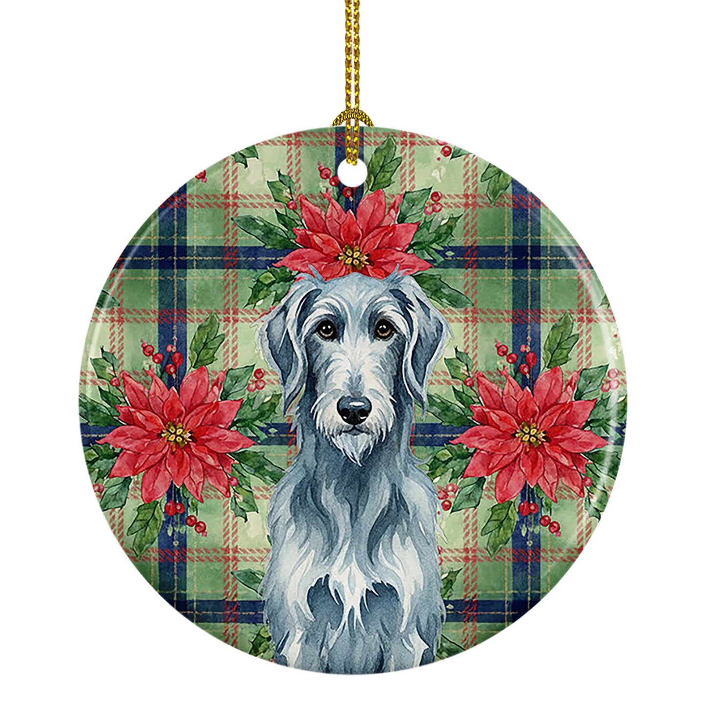 Buy this Blue-Gray Scottish Deerhound Christmas PoinsettIas Ceramic Ornament